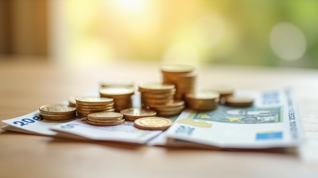 Pièces d'or et billets en euros arrangés sur une surface réfléchissante, symbolisant l'épargne et la richesse